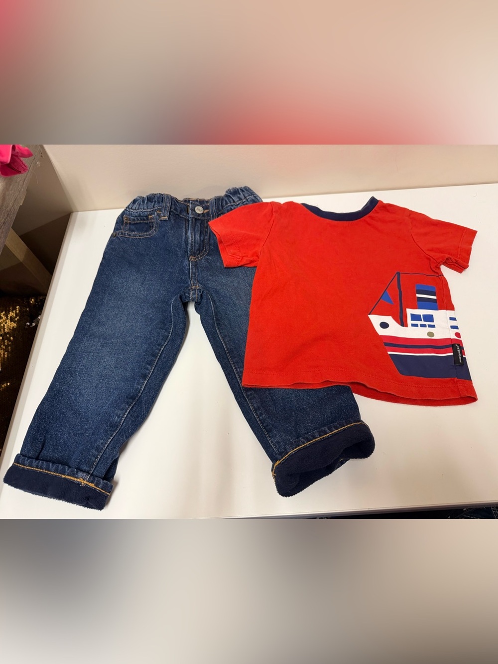 GAP Kids Matching Set Red Tee with Dark Blue Jeans